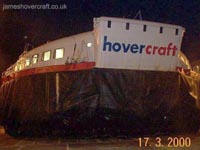 Raised up on jacks to further than hover-height, allowing easy skirt access